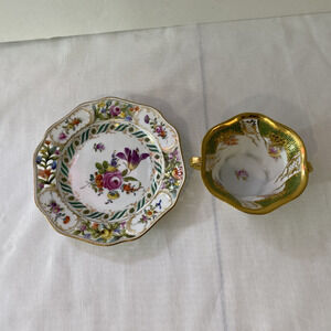 Antique Dresden 28936 demitasse cup and saucer, hand painted (not matching)